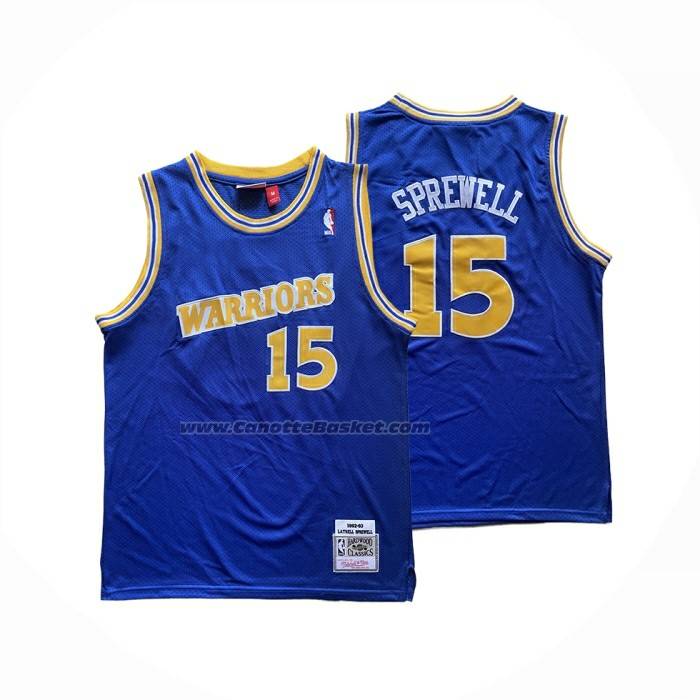 Maglia Golden State Warriors Latrell Sprewell No 15 Mitchell & Ness 1992-93 Blu